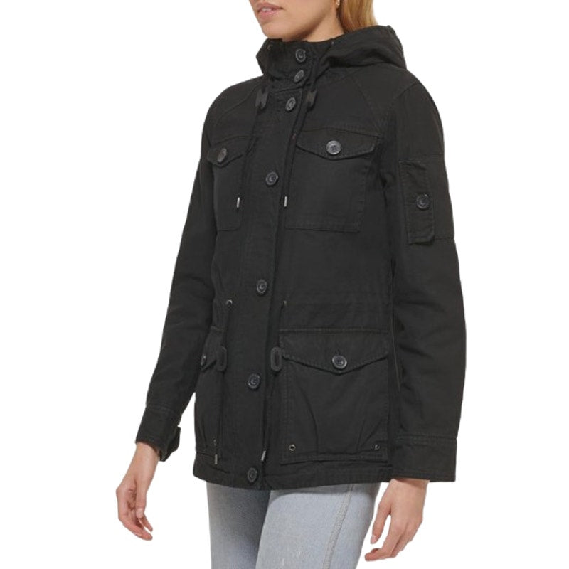 LEVI'S Women's Hooded Field Jacket XL Black Cotton Four Pocket NWT