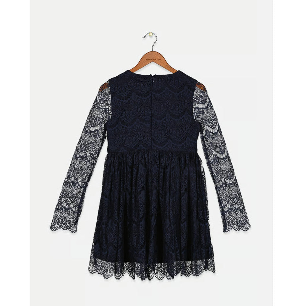BARDOT JUNIOR Girl Gertrude Lace Dress Size 6X-7 Navy Blue Long Sleeve NWT
