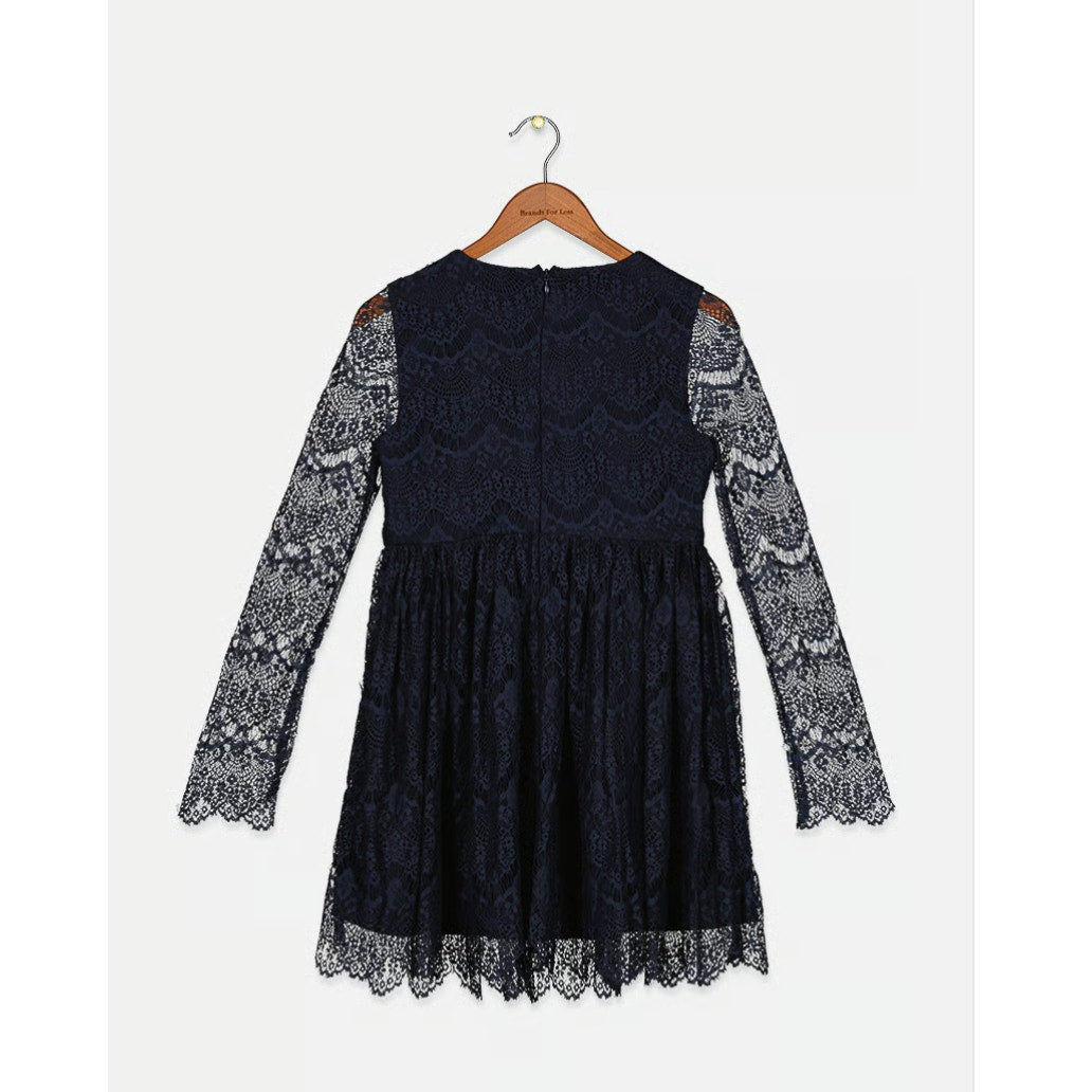 BARDOT JUNIOR Girl Gertrude Lace Dress Size 6X-7 Navy Blue Long Sleeve NWT