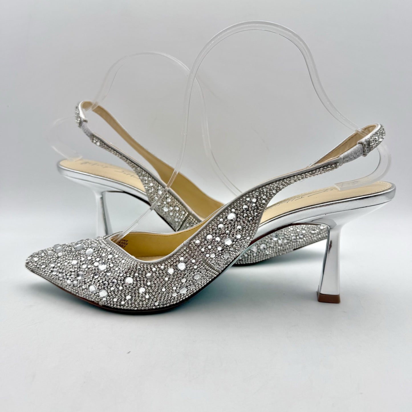 Betsey Johnson Womens Mya Pump US 8.5 M Silver Rhinestone Satin NWOB