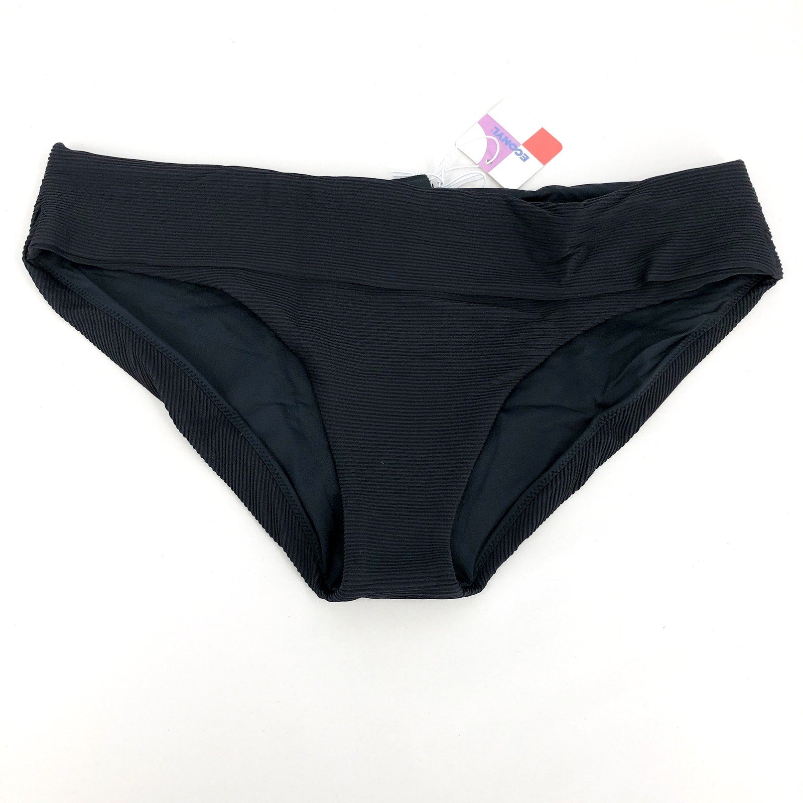 PRANA Women's Marta Bikini Bottom Large Black Ottoman Ribbed Fold Over Band NWT