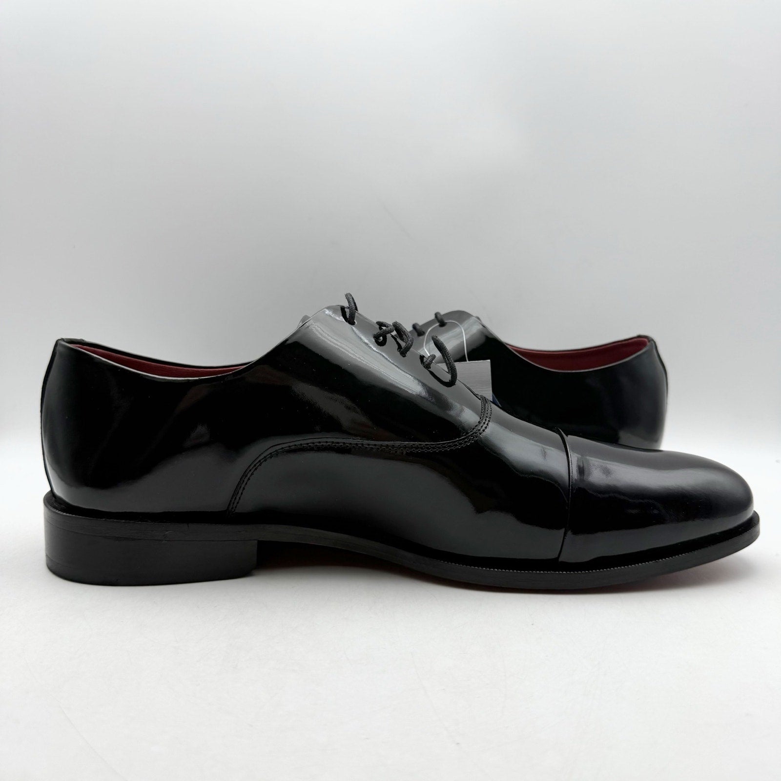 Carlos Santana Mens Tuxedo Cap-Toe Oxford Shoes US 11.5 Black Patent Leather NIB