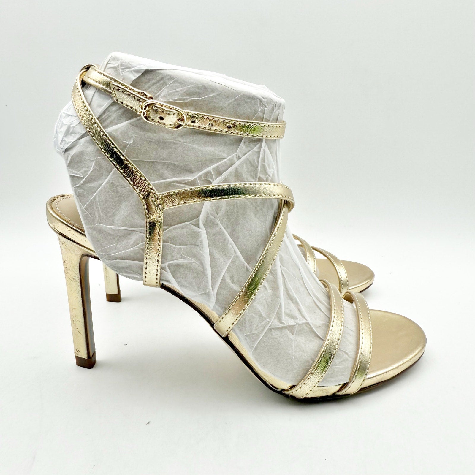 Sam Edelman Womens Delanie Heeled Sandals US 6 M EU 36 Gold Leather Strappy NIB