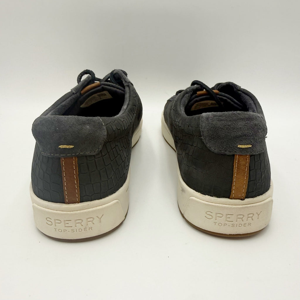 SPERRY Womens Anchor Plushwave Sneakers Size 11 Black Croc Embossed Suede NWOB