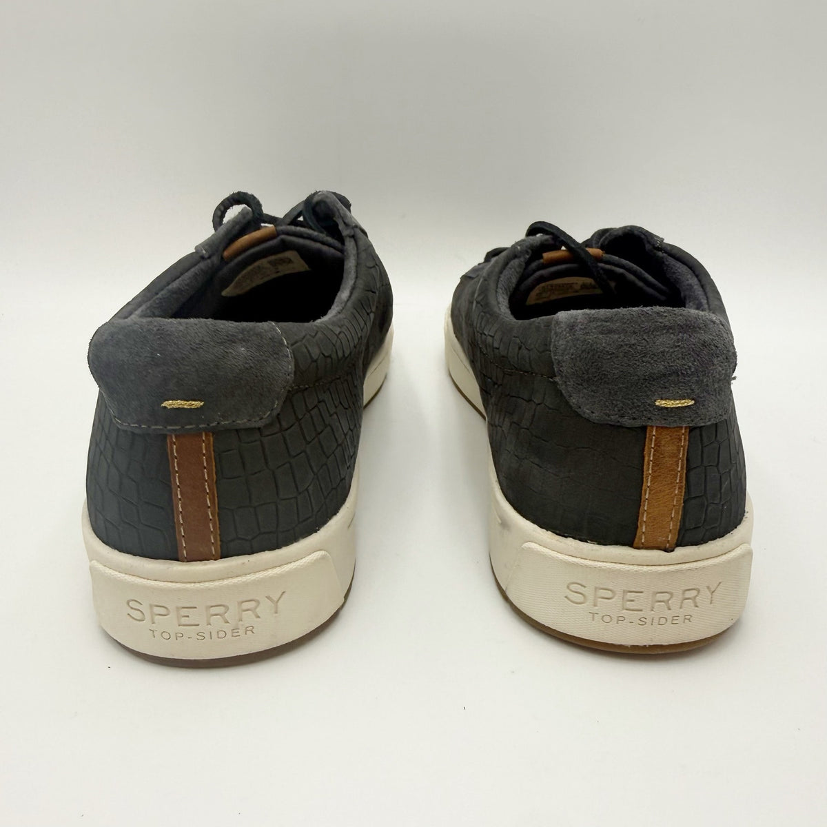 SPERRY Womens Anchor Plushwave Sneakers Size 11 Black Croc Embossed Suede NWOB