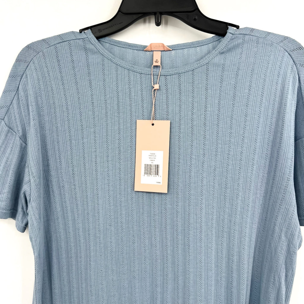 EBERJEY Women's Pointelle Short Sleeve Tee XS Blue Faded Denim Tencel Modal NWT