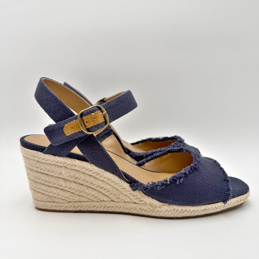 Lucky Brand Womens Mindra Espadrille Wedge Sandals Size 10 Wide Indigo Blue NIB