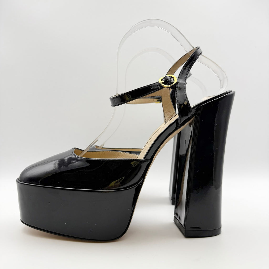 Stuart Weitzman Womens Skyhigh 145 Ankle Strap Pump US 9.5 Black Leather NWOB