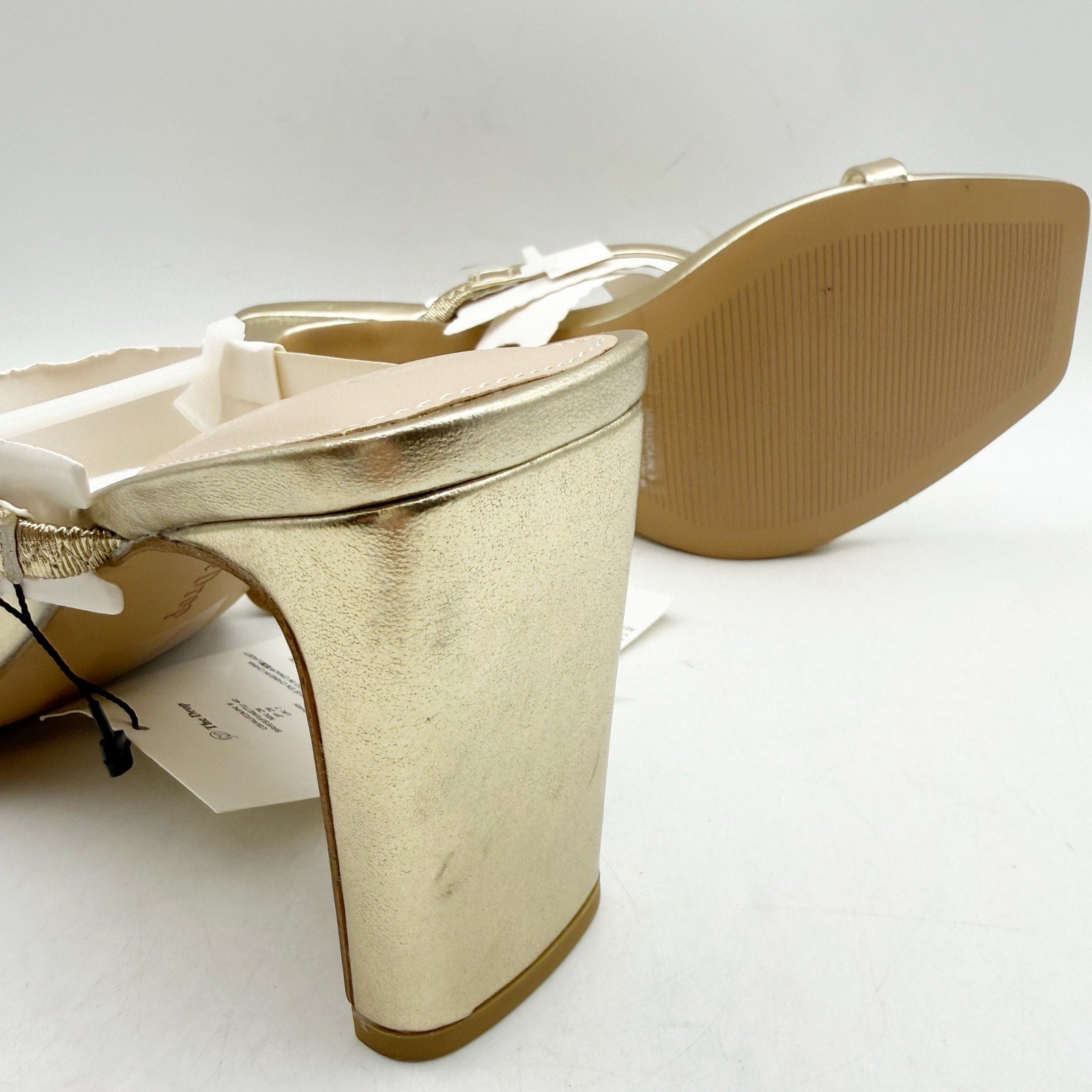 The Drop Womens Avery Heeled Sandals Size 9 Gold 2-Strap Block Heel NWOB