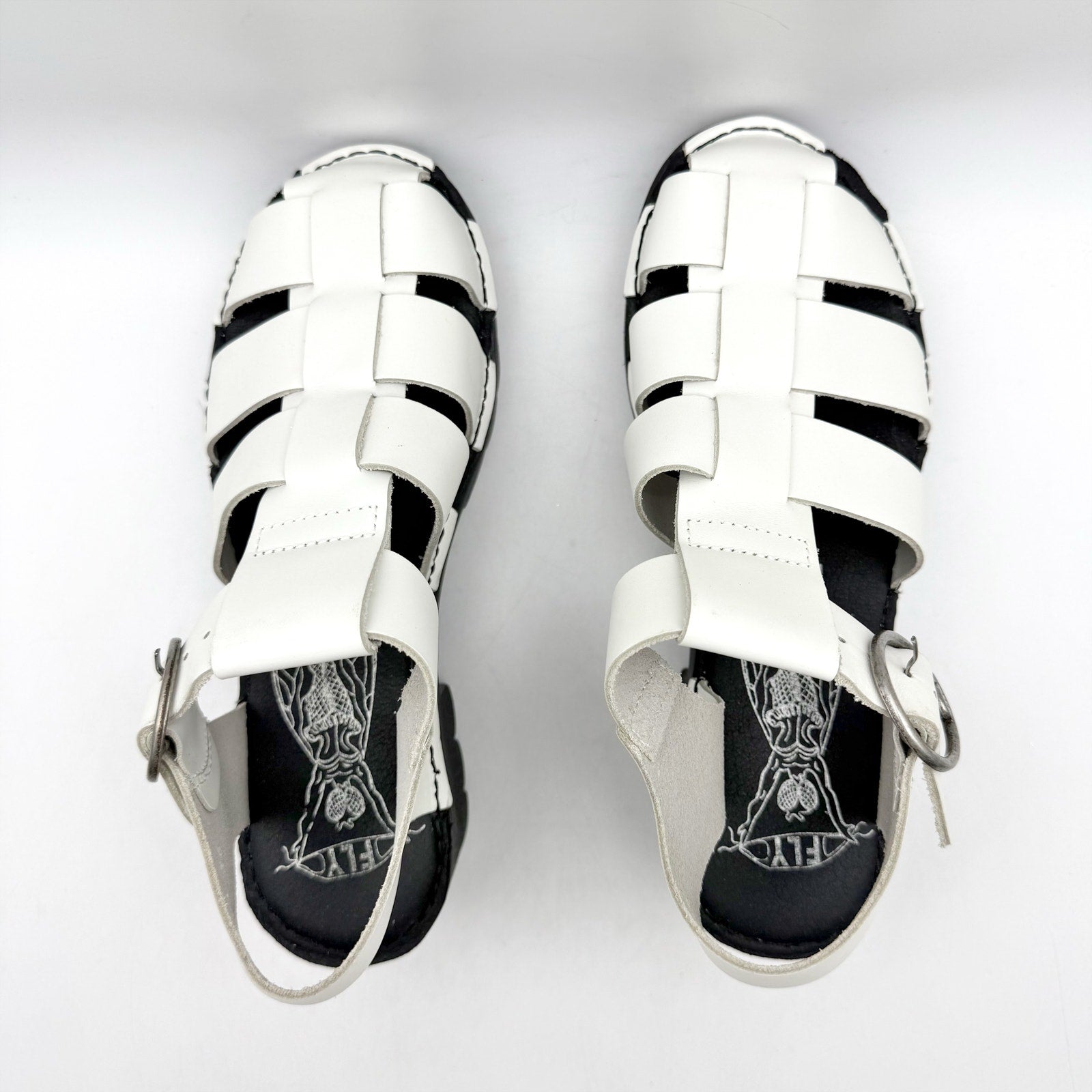 Fly London Womens Emme511fly Heeled Sandals EU 36 US 5.5 White Black Leather NIB