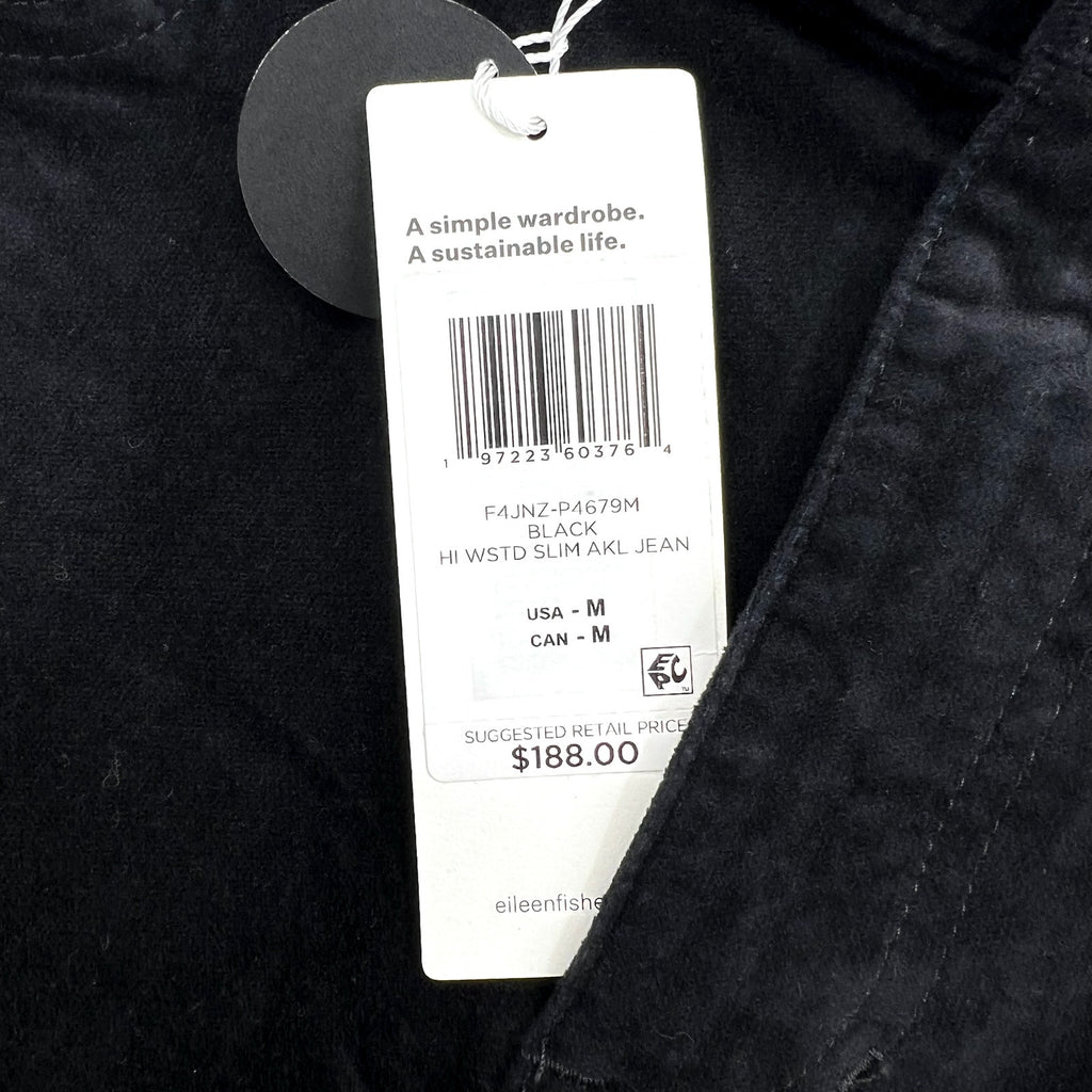 Eileen Fisher Women's Slim Ankle Jeans Medium Black Velveteen High Waisted NWT