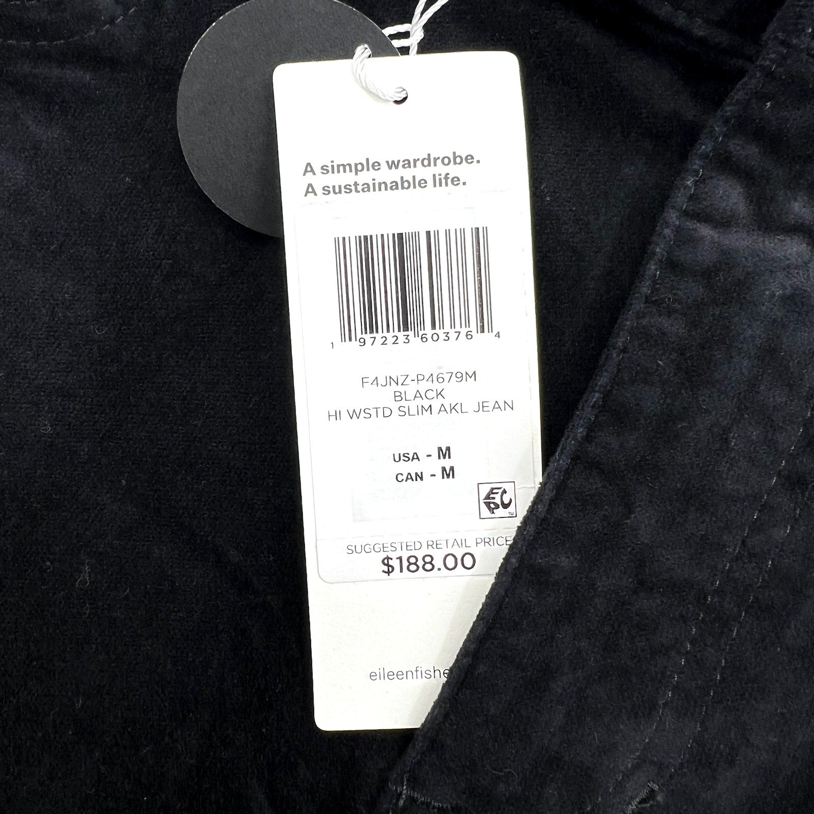 Eileen Fisher Women's Slim Ankle Jeans Medium Black Velveteen High Waisted NWT