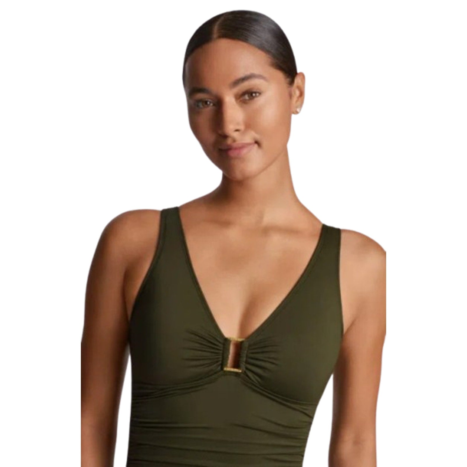 LAUREN RALPH LAUREN Ring One Piece Swimsuit Size 12 Olive Green OTS NWT