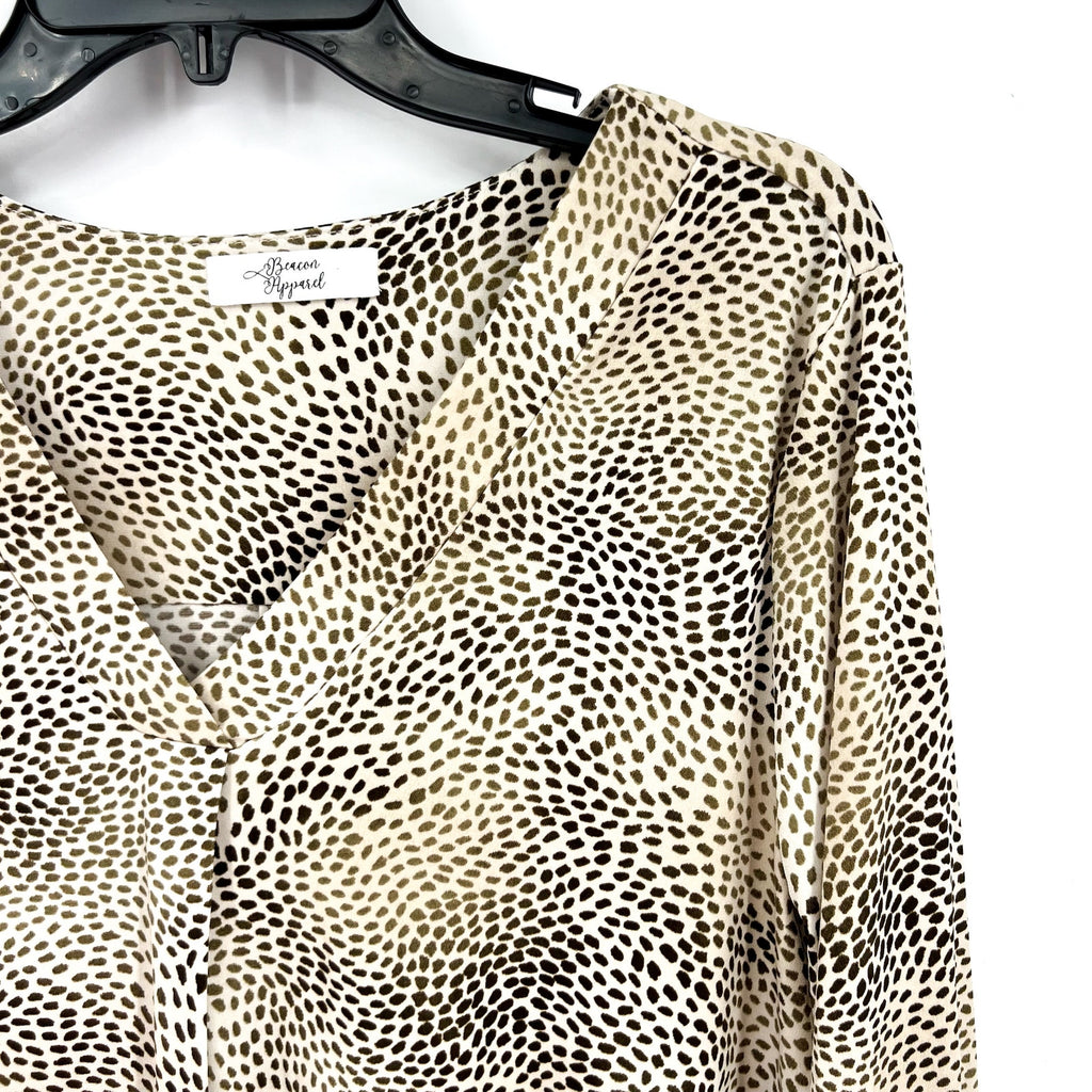 BEACON APPAREL Womens Leopard Print Top Medium Tan Long Sleeve NWOT