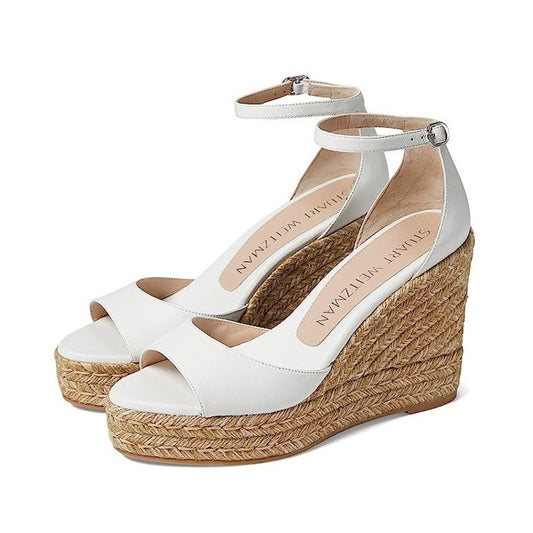 Stuart Weitzman Womens Nudistcurve Espadrille Wedge Sandals US 9 B White NWOB