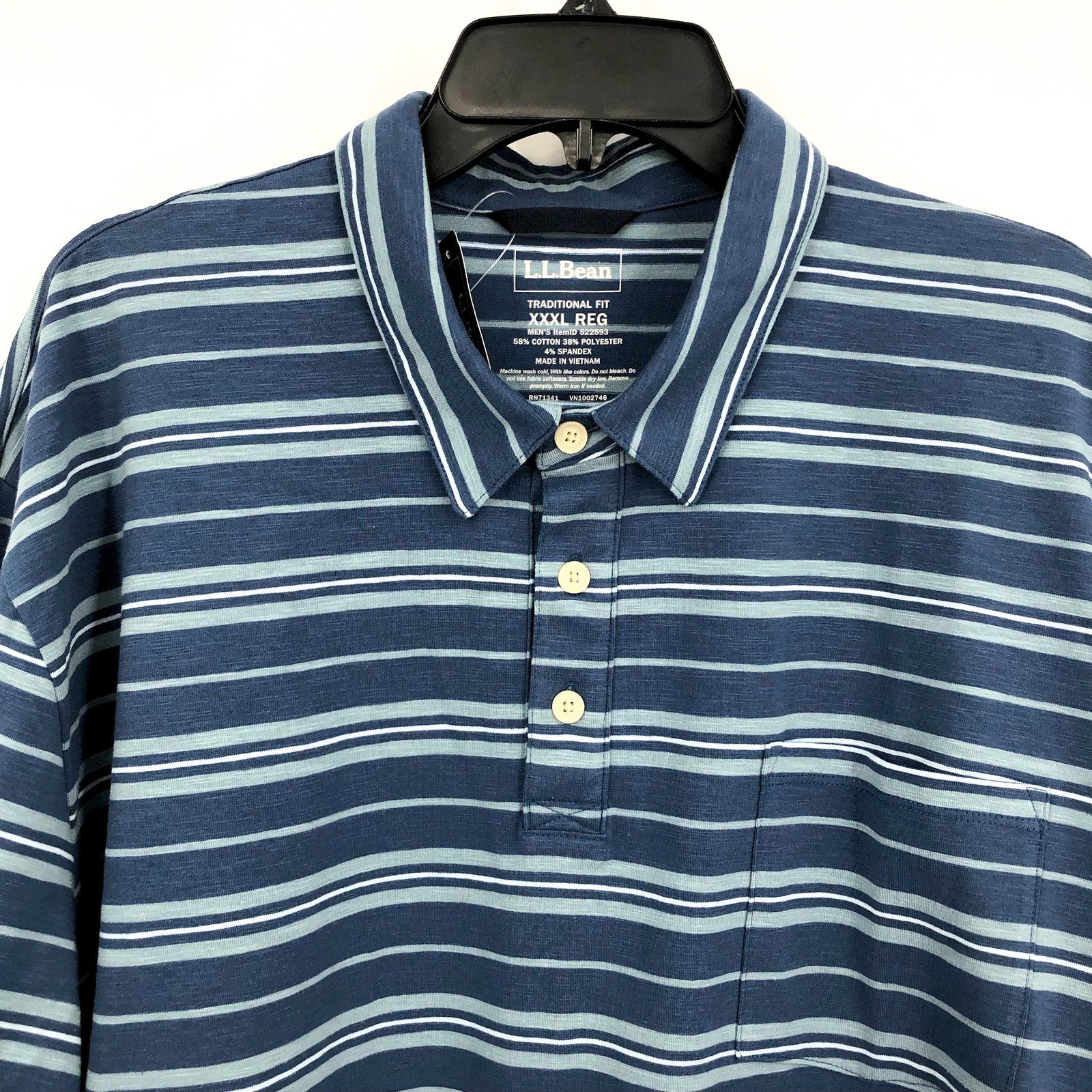 L.L. BEAN Men's Lakewashed Performance Polo 3XL Short-Sleeve Blue Stripe NWT