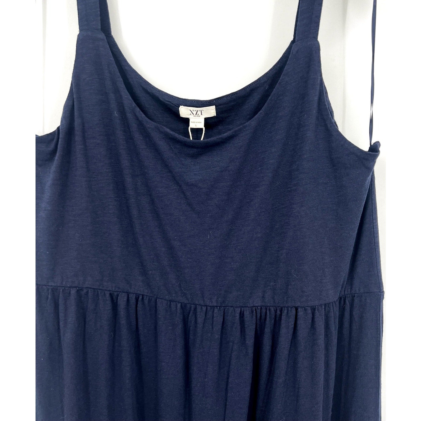NIC+ZOE Tiered Maxi Tank Dress Large Dark Blue Cotton Blend Scoop Neck NWT