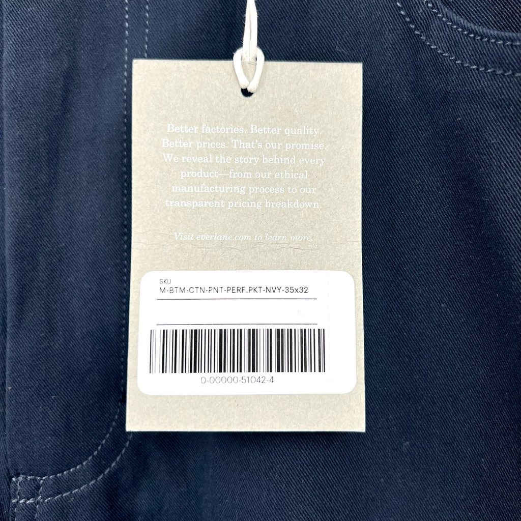 EVERLANE Men's The Performance 5-Pocket Pants 35x32 Navy Blue Stretch Chinos NWT