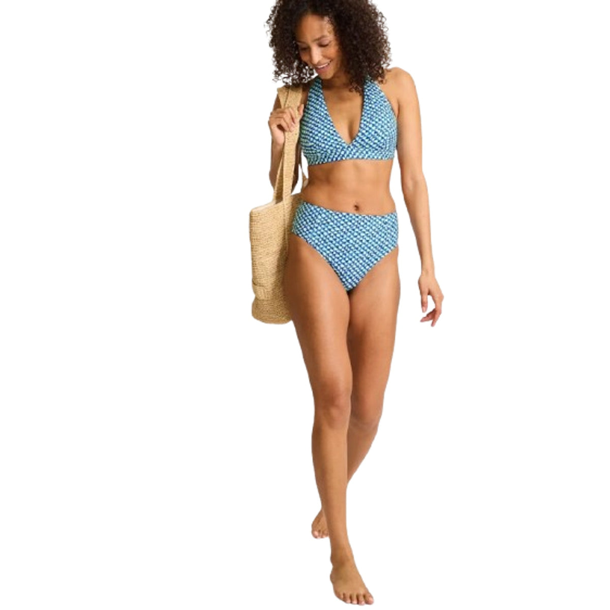 TOMMY BAHAMA Mosaic Bikini Bottoms Medium Beach Glass Blue Palm Modern NWT