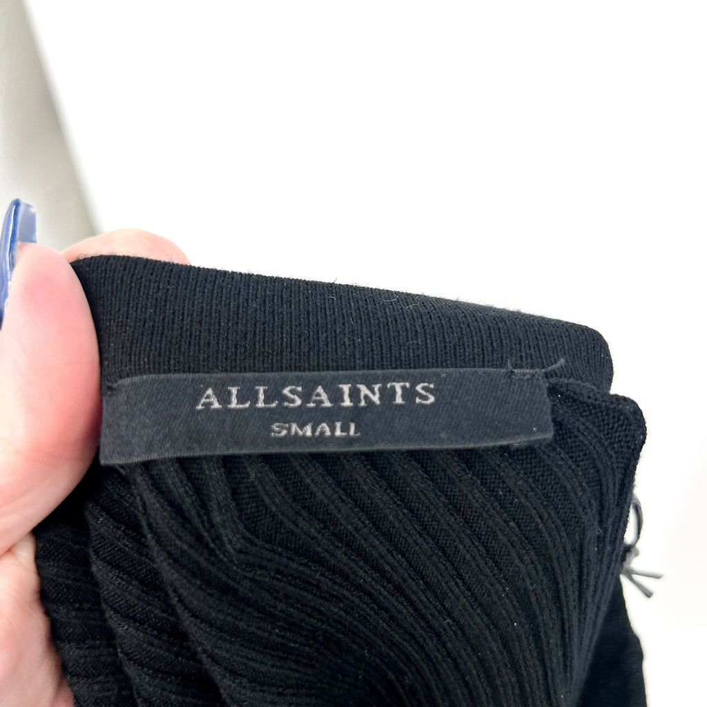 ALLSAINTS Daisy Cut Out Maxi Dress Small Black Asymmetric One Shoulder Knit NWT