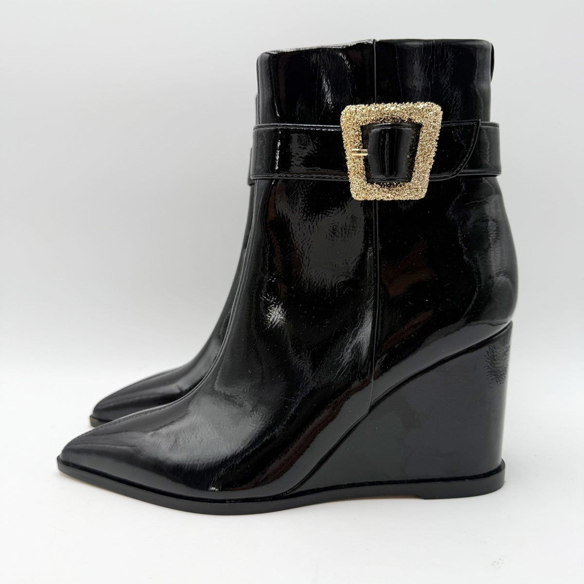 Sam Edelman Womens Weslie Wedge Heeled Bootie Size 6 Black Vegan Patent NWOB