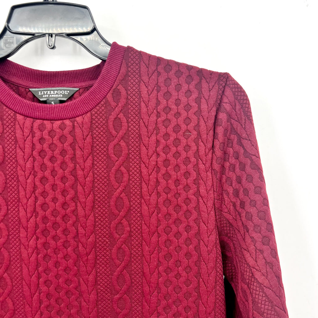 LIVERPOOL Men's Cable Knit Crew Neck Sweater Small Burgundy Red Jacquard NWT