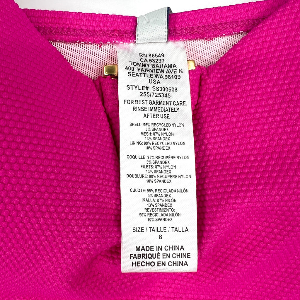 TOMMY BAHAMA Island Cays One-Piece Swimsuit Size 8 Pink Maui V-Front Bandeau NWT