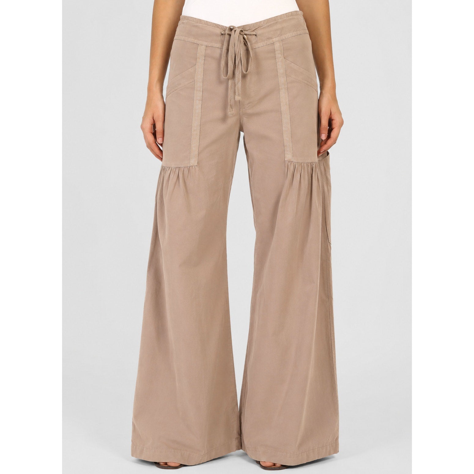 XCVI Women's Willowy Wide Leg Pants Small Mink Tan Stretch Poplin NWT