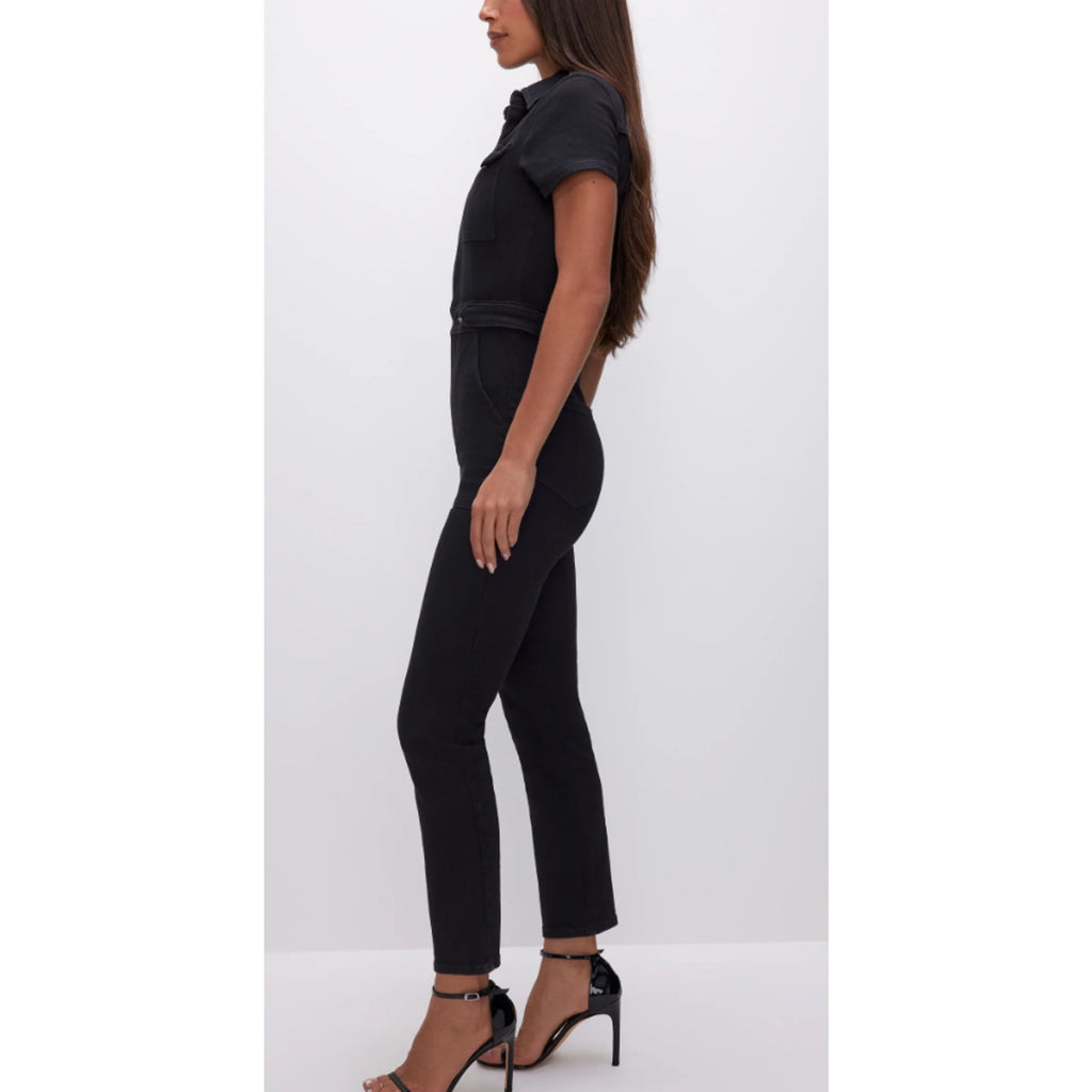 GOOD AMERICAN Women's Fit For Success Jumpsuit 1 Small Black Short Sleeve  NWT