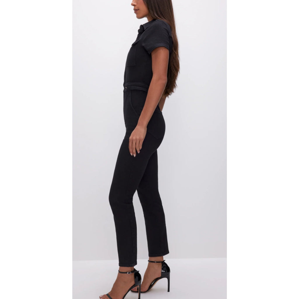 GOOD AMERICAN Women's Fit For Success Jumpsuit 1 Small Black Short Sleeve  NWT