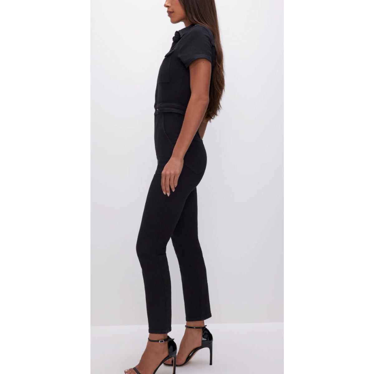 GOOD AMERICAN Women's Fit For Success Jumpsuit 1 Small Black Short Sleeve  NWT
