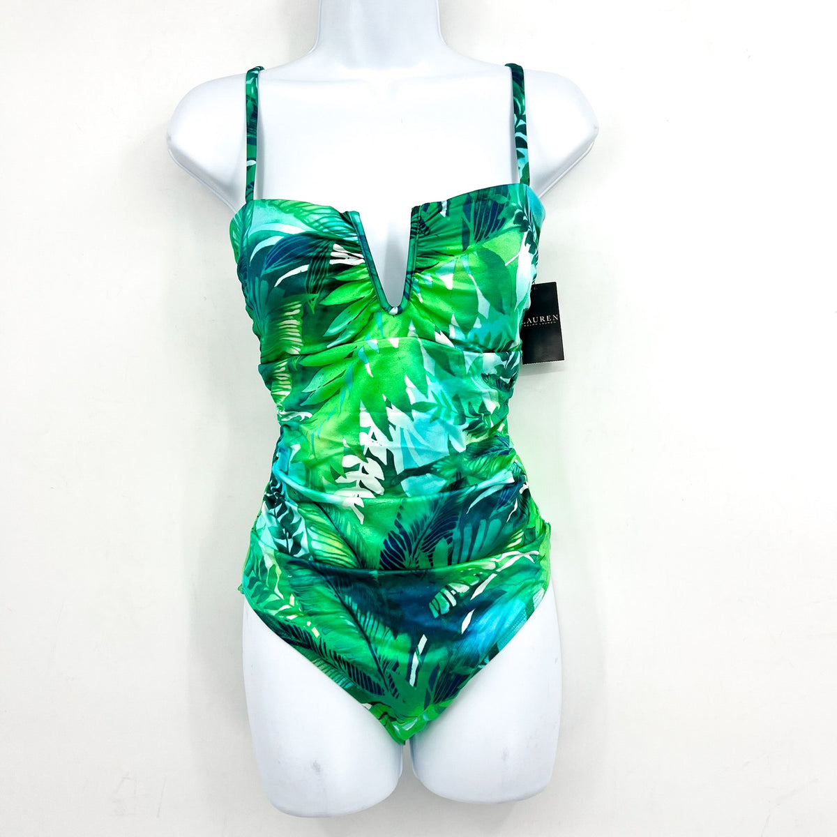 LAUREN RALPH LAUREN Women's One-Piece Swimsuit Size 10 Green Cartago Palms NWT