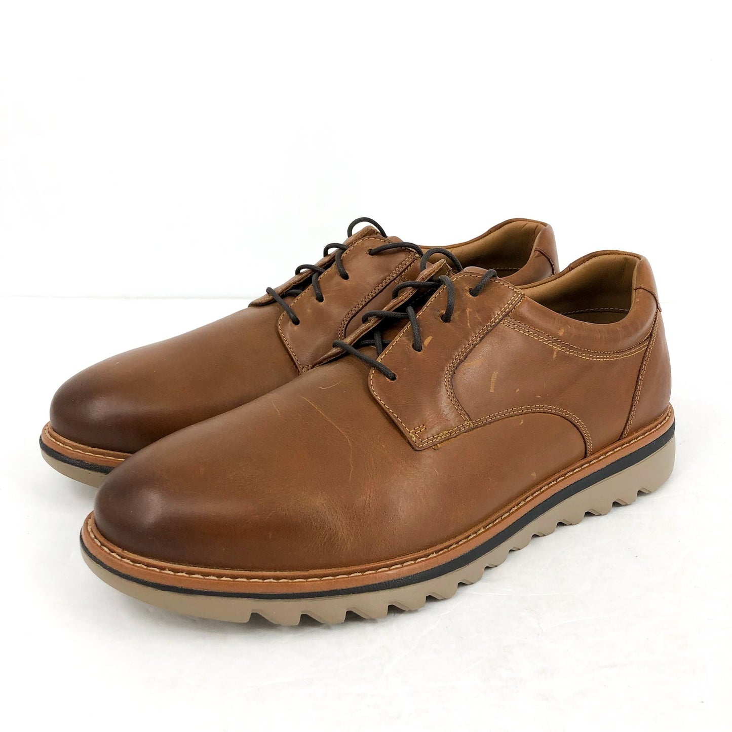 Johnson & Murphy Mens Braydon Plain Toe Dress Shoes 12 Wide Tan Leather NIB