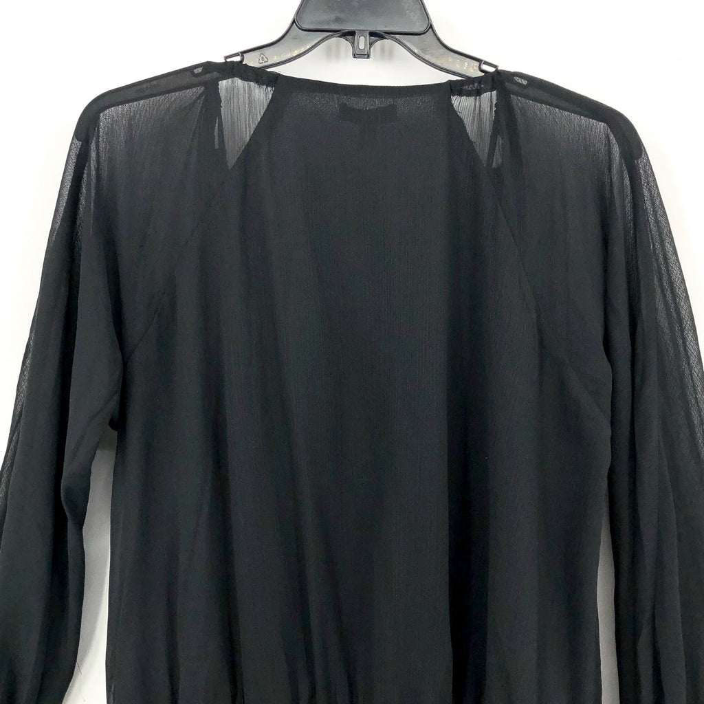 TOPSHOP Women's Cut Out Chuck On Mini Dress Size 6 Black Tie Neck Chiffon NWT