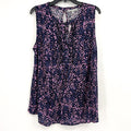 DANIEL RAINN Women's Sleeveless Blouse 1X Purple Pink Print Tie-Front NWT