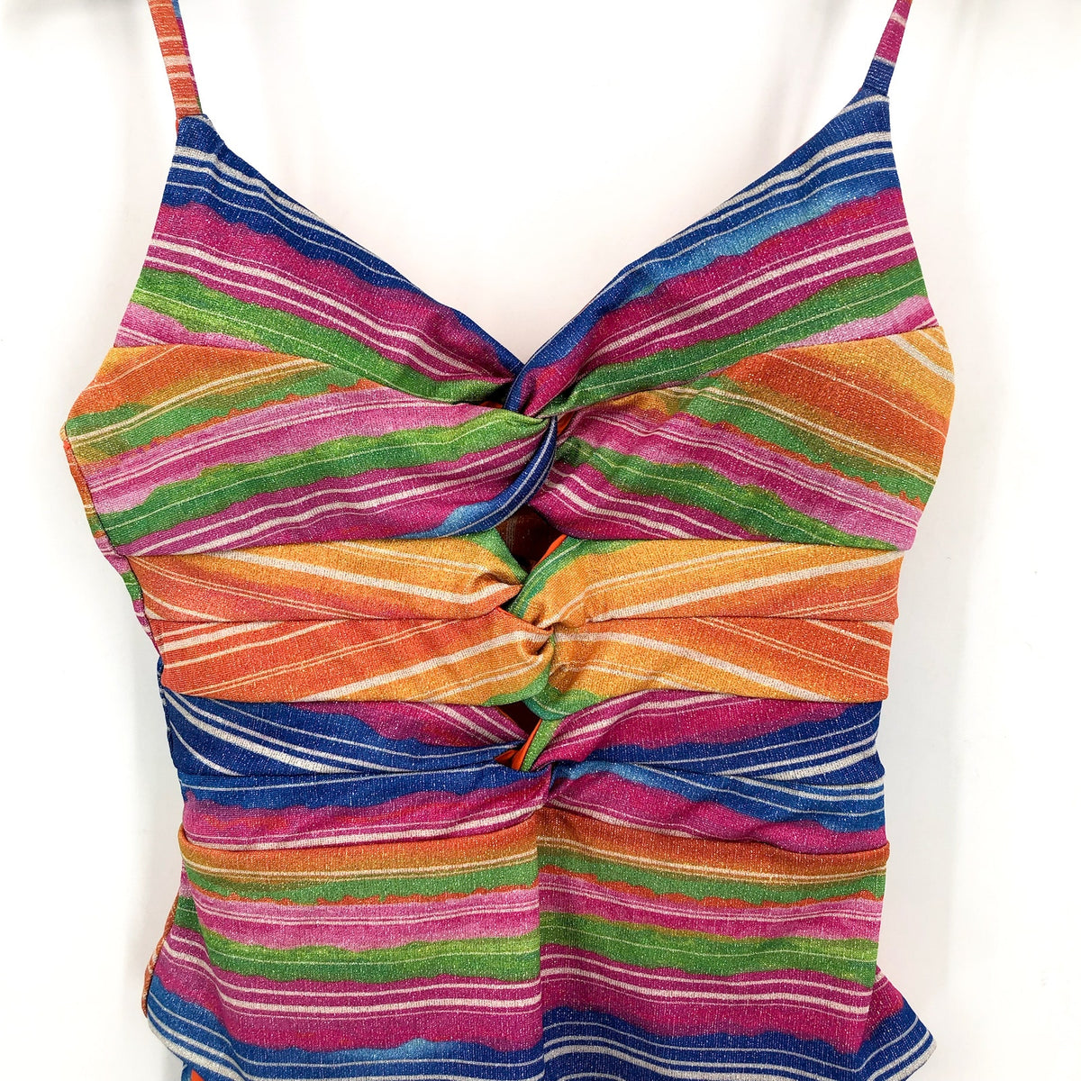 BECCA Women's Shoreline One Piece Swimsuit Large Pink Blue Multi Cut Out NWT