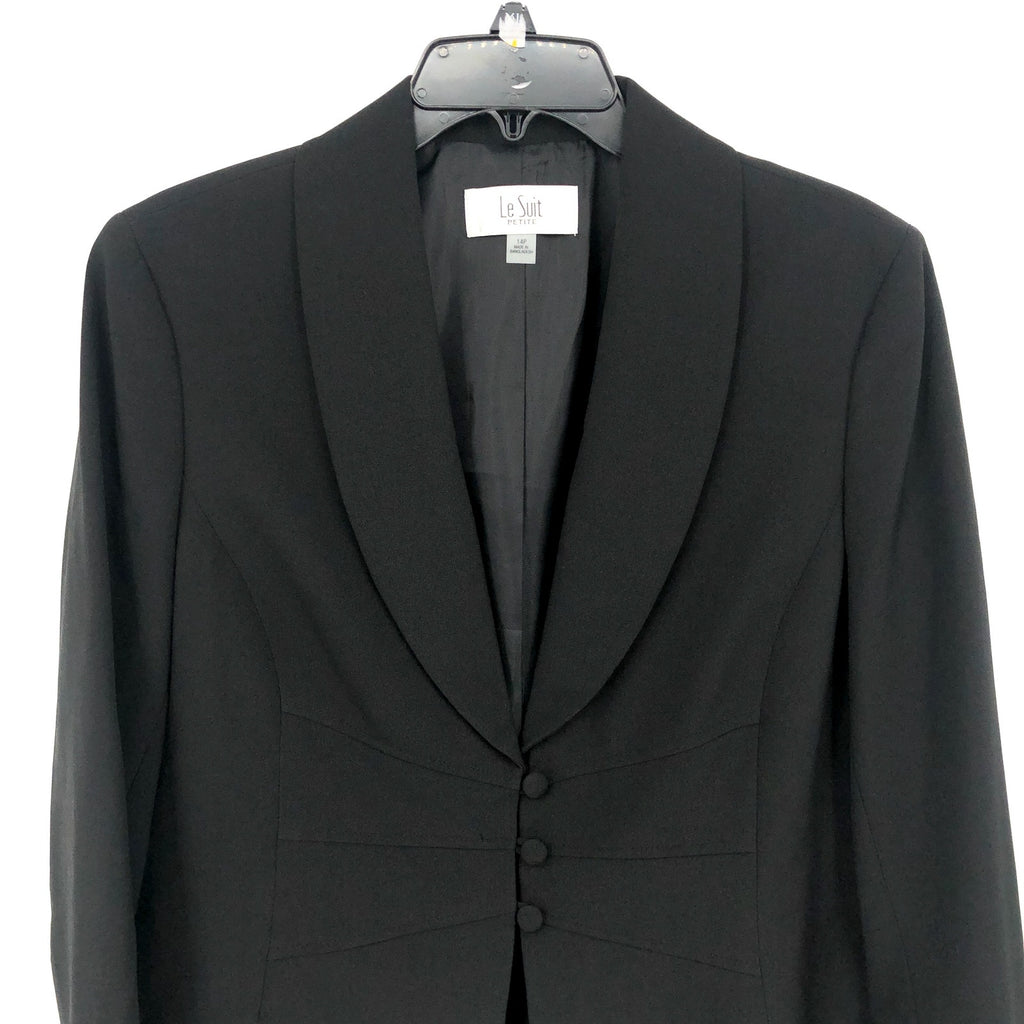 LE SUIT Womens Shawl Collar Suit Jacket 12P PETITE Black Coated Buttons NWT