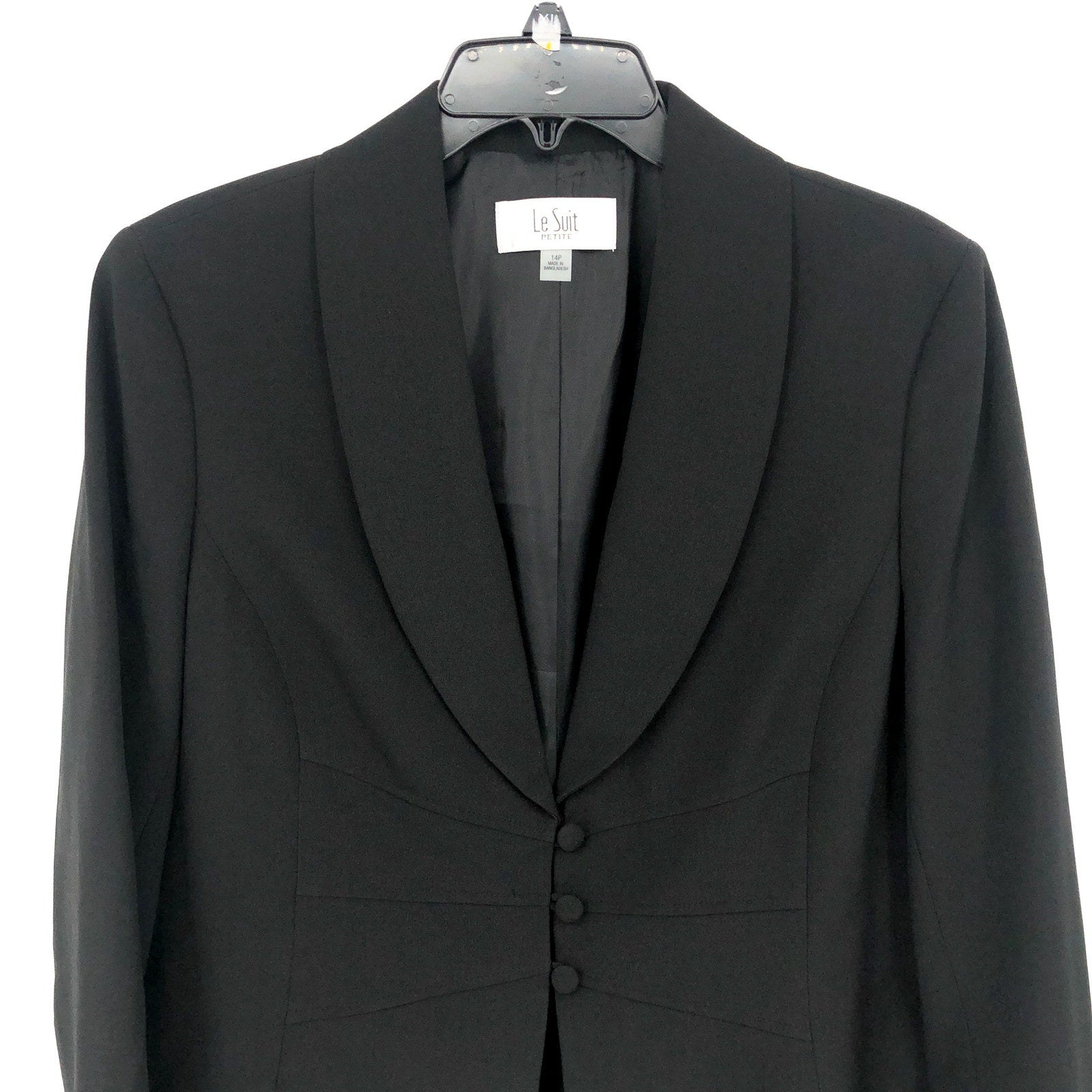 LE SUIT Womens Shawl Collar Suit Jacket 12P PETITE Black Coated Buttons NWT