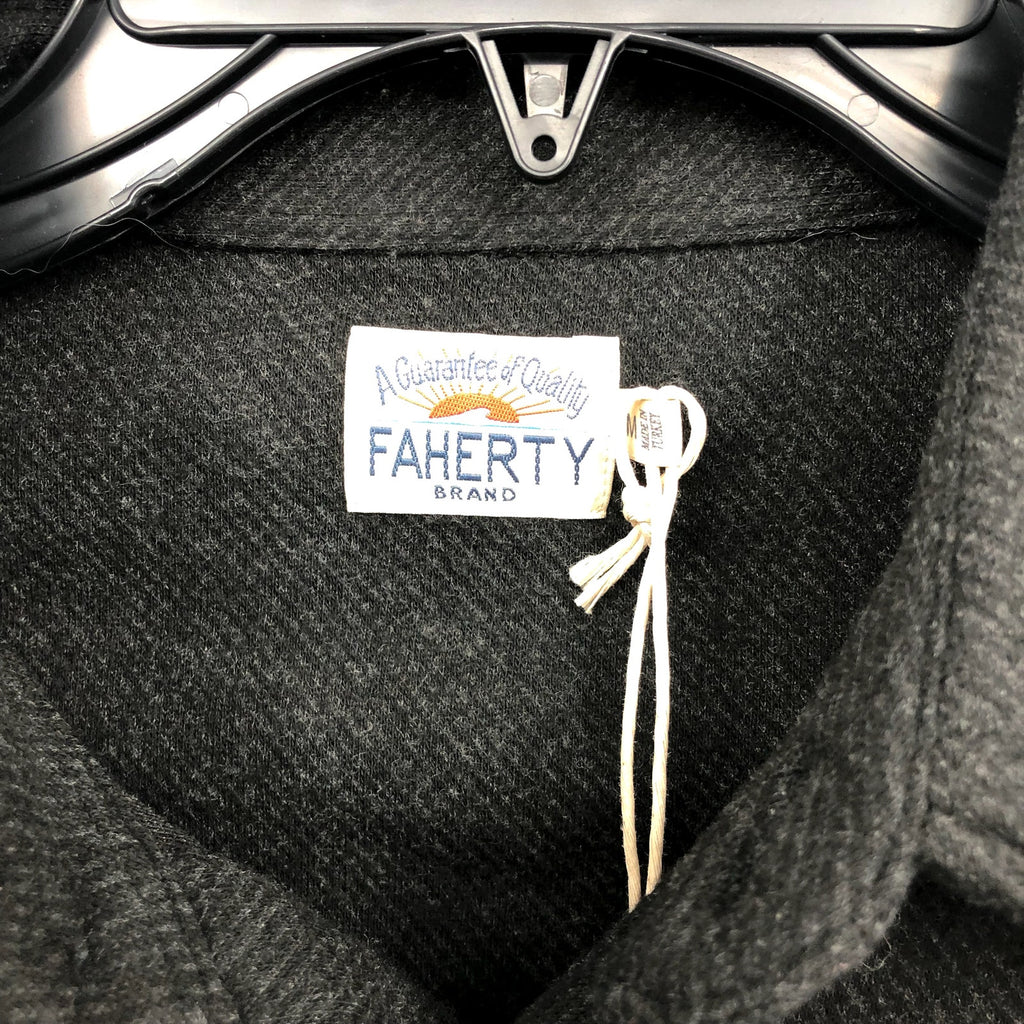 FAHERTY Men's Legend Sweater Shirt Medium Heathered Black Twill Long Sleeve NWT