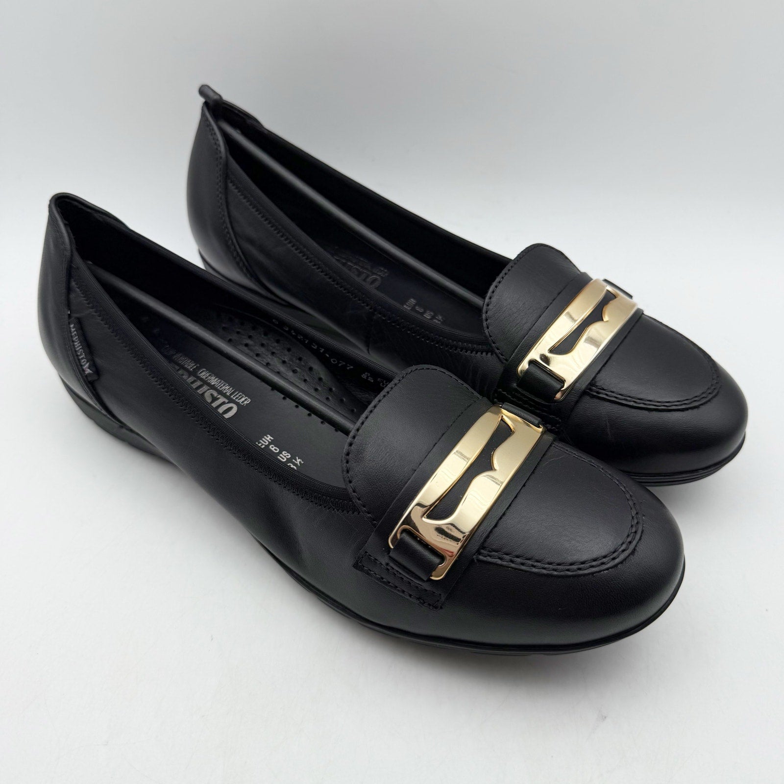 Mephisto Womens Electra Flats EU 38.5 US Size 8.5 Black Leather NIB