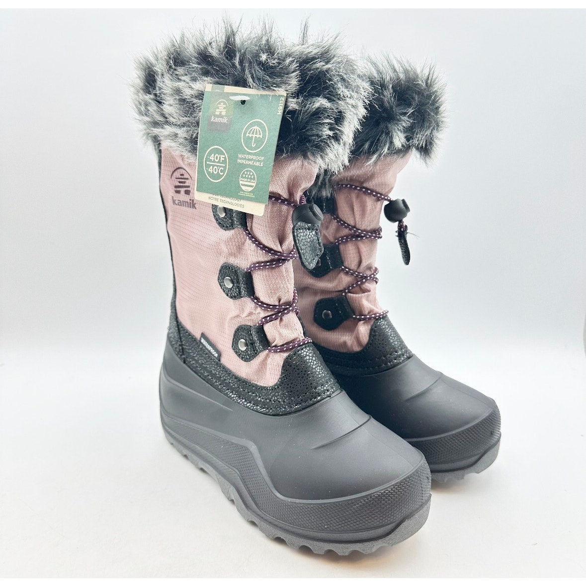 Kamik Kids Girls Powdery 3 Snow Boots Size 13 Light Pink Black Waterproof NWOB