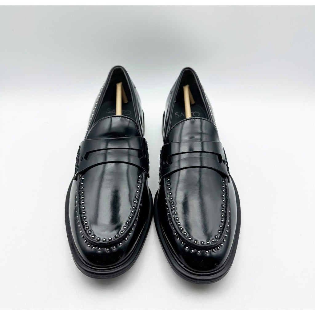 Franco Sarto Womens Eden Studded Loafers Size 8 M EU 38.5 Black Slip On NWOB
