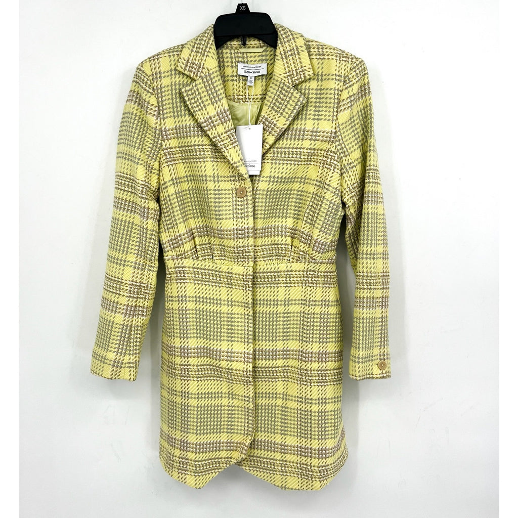 & OTHER STORIES Women's Blazer Mini Dress Size 4 Green Plaid Long Sleeve NWT