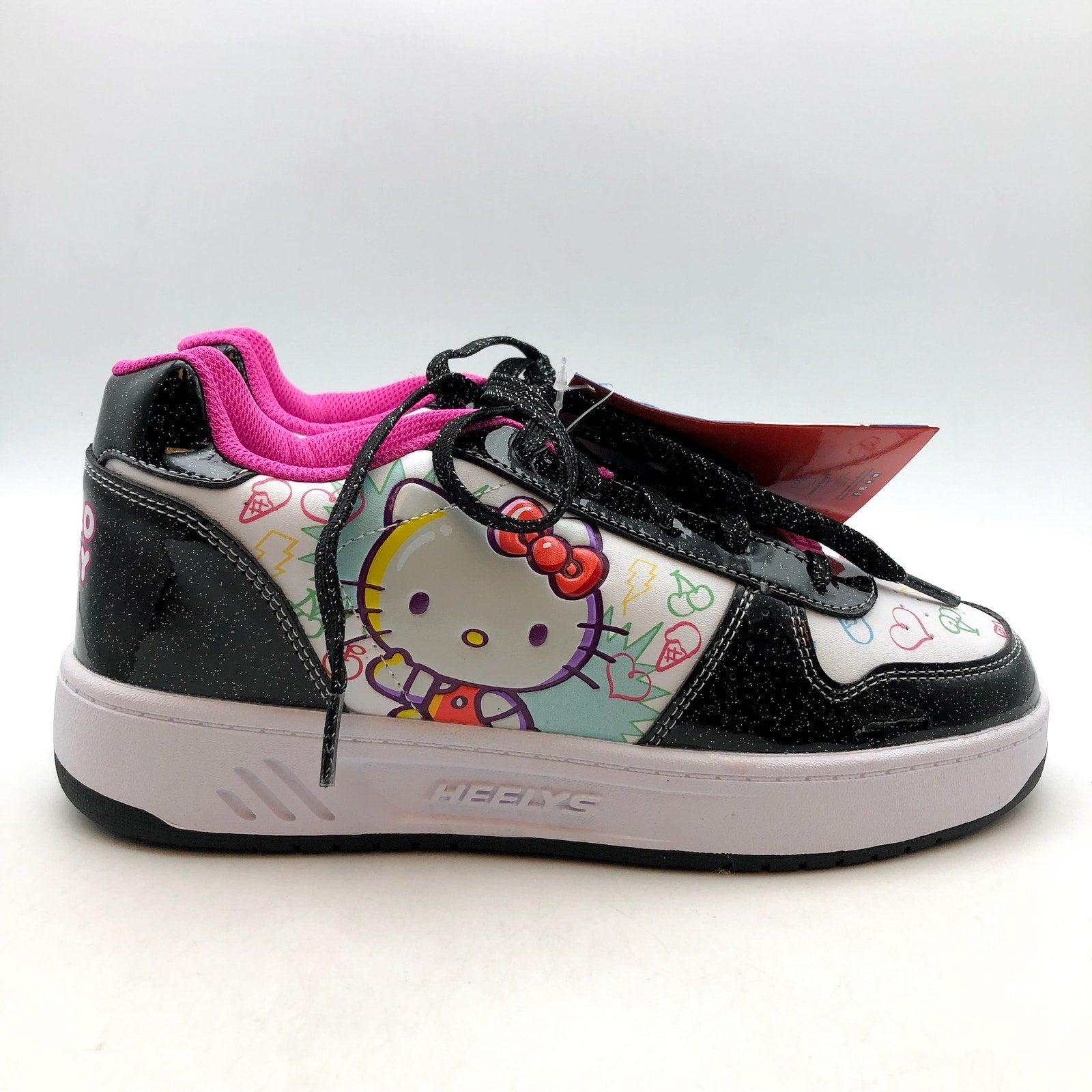 Heelys Hello Kitty Kama Sneakers BIG KIDS 7 Womens 8 WIDE Black White Wheels NIB