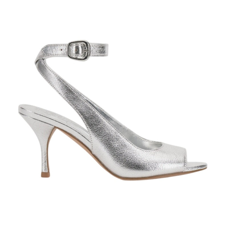 Vince Camuto Womens Pavles Ankle Strap Heeled Sandals Size 6 Silver Leather NIB