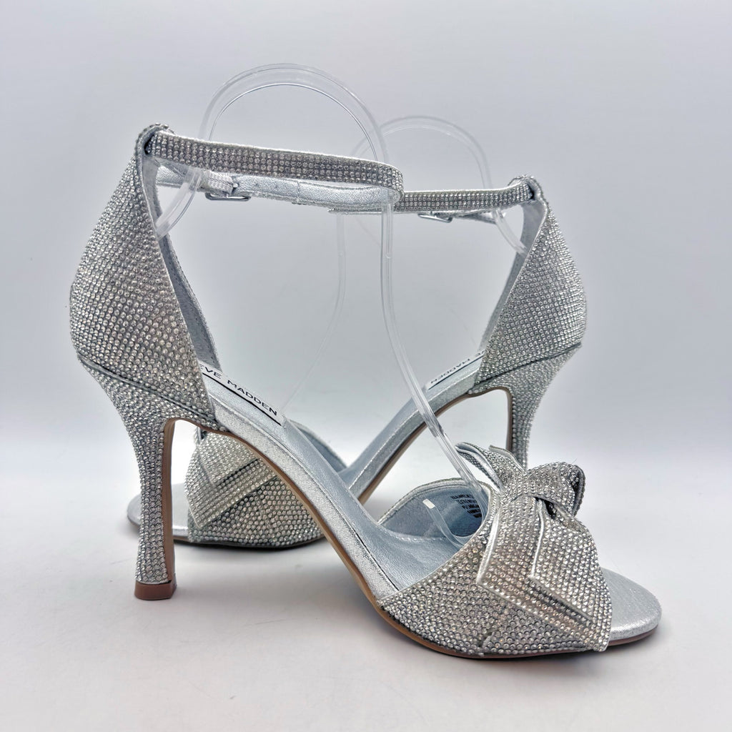 Steve Madden Womens Realm Heeled Sandals US 9 M Silver Rhinestone NWOB