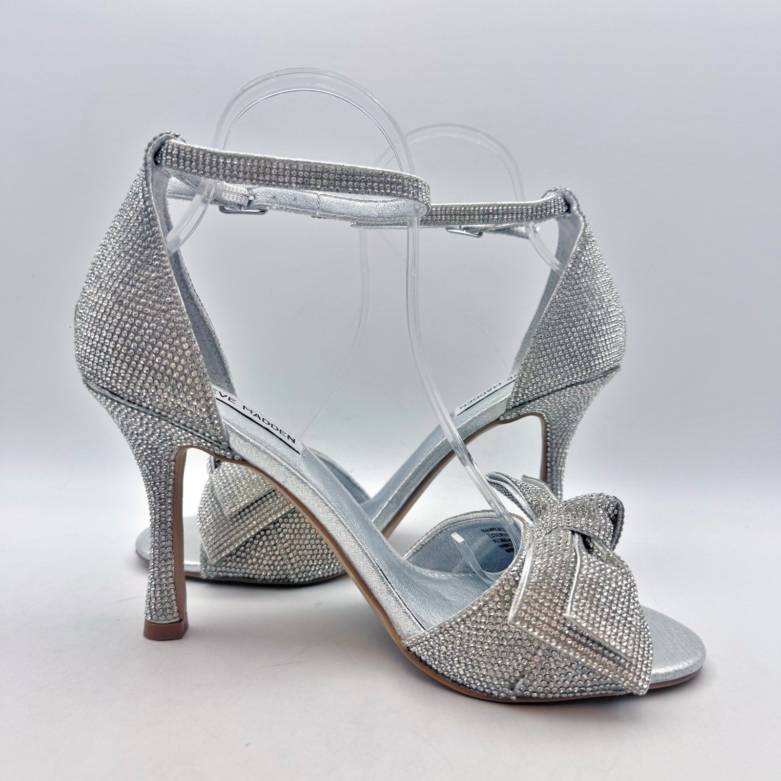 Steve Madden Womens Realm Heeled Sandals US 9 M Silver Rhinestone NWOB