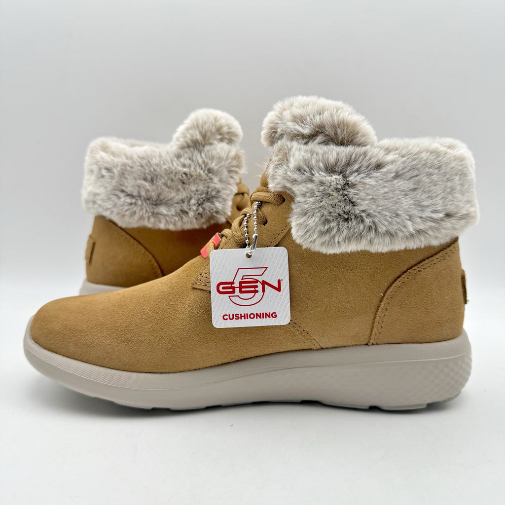 Skechers Women On The Go City Bootie US 6.5 Wide Tan Suede Water Repellent NIB