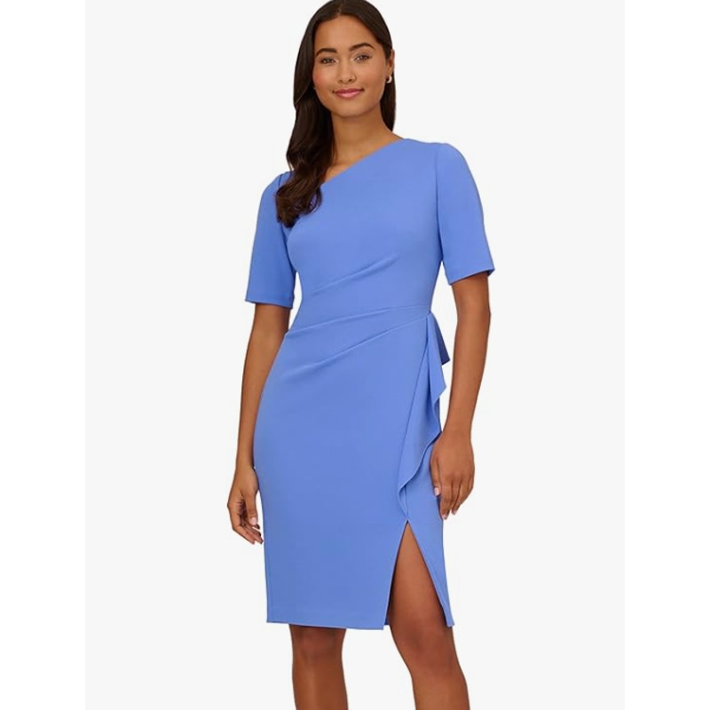 ADRIANNA PAPELL Women's Draped Sheath Dress Size 12 Periwinkle Knit Crepe NWT