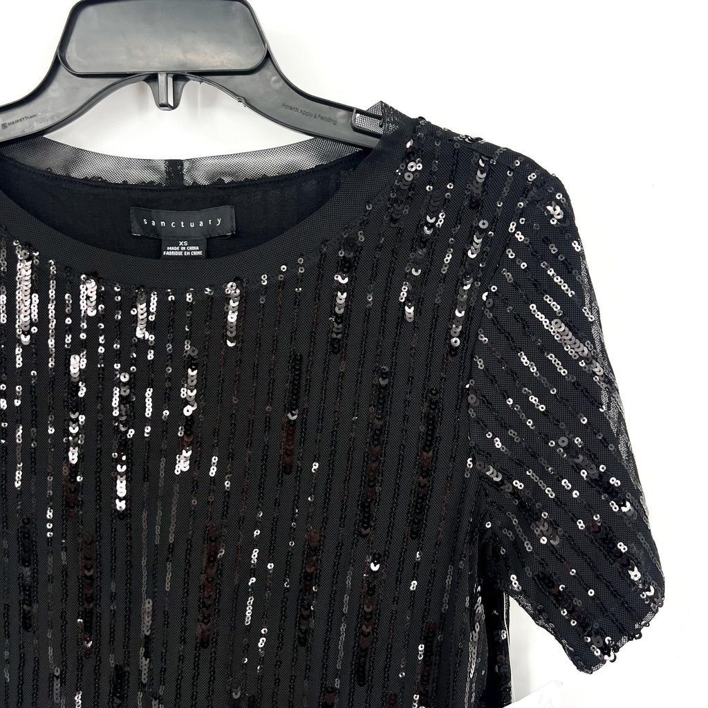 SANCTUARY Women's Sequin Perfect Tee XS Black Short Sleeve NWT